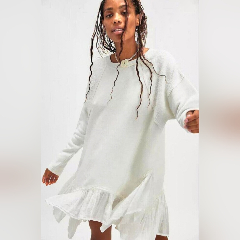 Free People Poets Pullover Mini Dress Boho Asymmetrical Slouchy /Medium